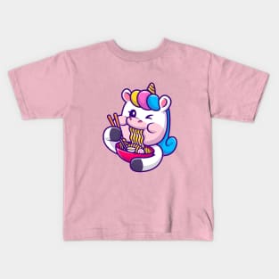 Cute Unicorn Eating Ramen Noodle Cartoon Kids T-Shirt